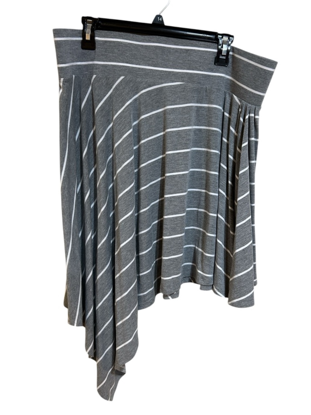 NWT Torrid 1X Grey White Striped Asymmetrical Sharkbite Hem Midi Skirt Plus Size